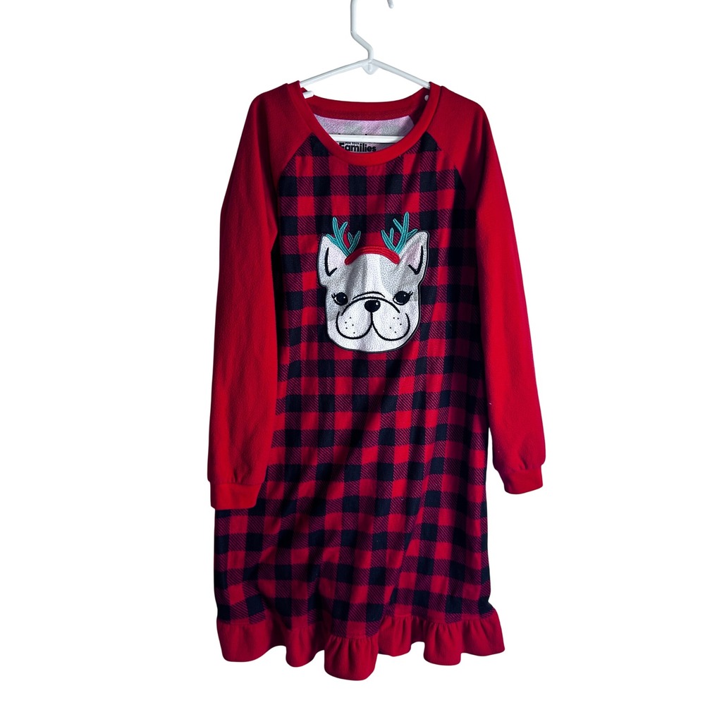 Jammies For Your Families Cuddl Duds Nightgown L 10/12 Red Plaid Dog Girls